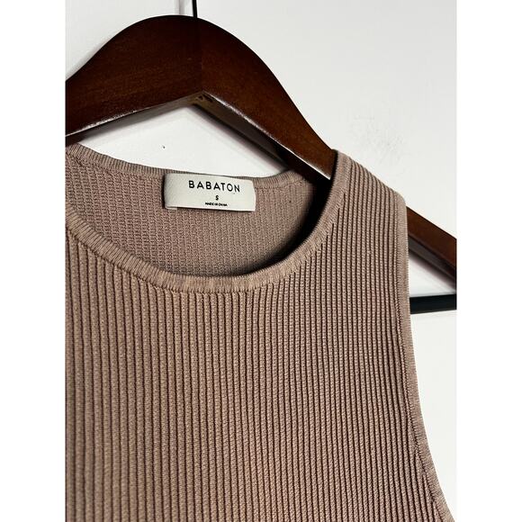 Babaton Sculpt Knit Racer Cropped Tank in Tan Size Small - Picture 2 of 5